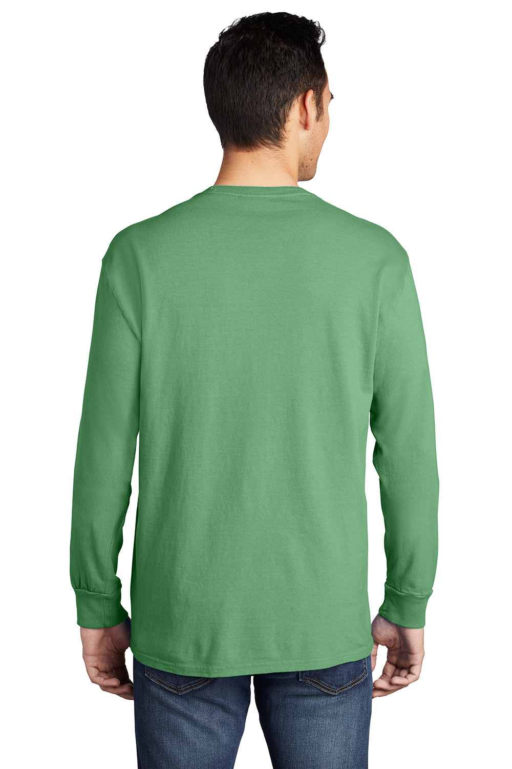 Port & Company PC099LSP Mens Beach Wash Long Sleeve Crewneck T-Shirt w/ Pocket Safari Green Model Back