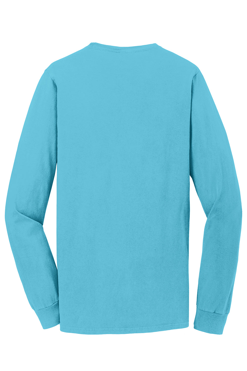 Port & Company PC099LSP Mens Beach Wash Long Sleeve Crewneck T-Shirt w/ Pocket Tidal Wave Blue Flat Back