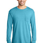 Port & Company Mens Beach Wash Long Sleeve Crewneck T-Shirt w/ Pocket - Tidal Wave Blue