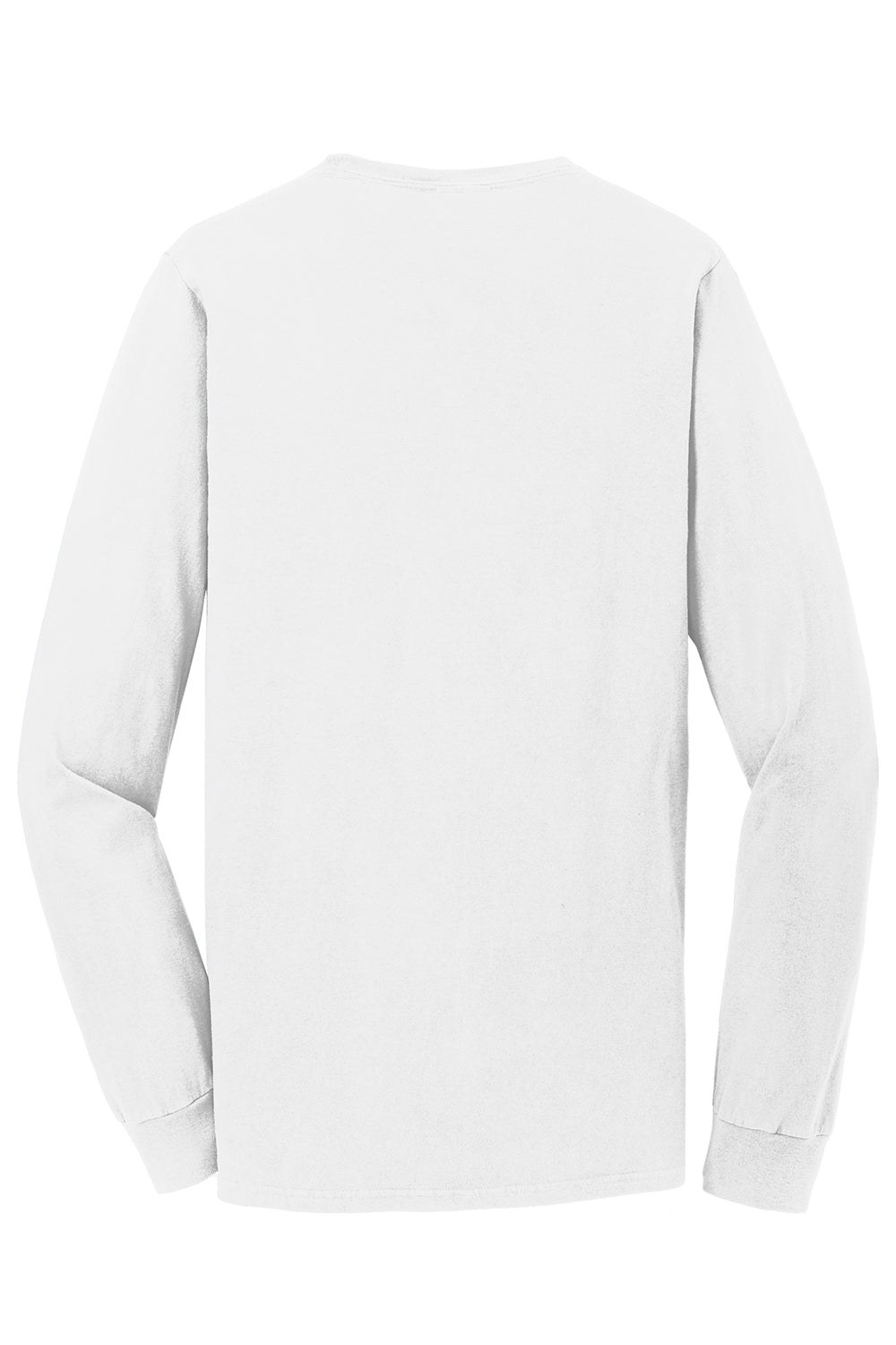 Port & Company PC099LSP Mens Beach Wash Long Sleeve Crewneck T-Shirt w/ Pocket White Flat Back