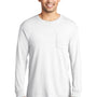 Port & Company Mens Beach Wash Long Sleeve Crewneck T-Shirt w/ Pocket - White