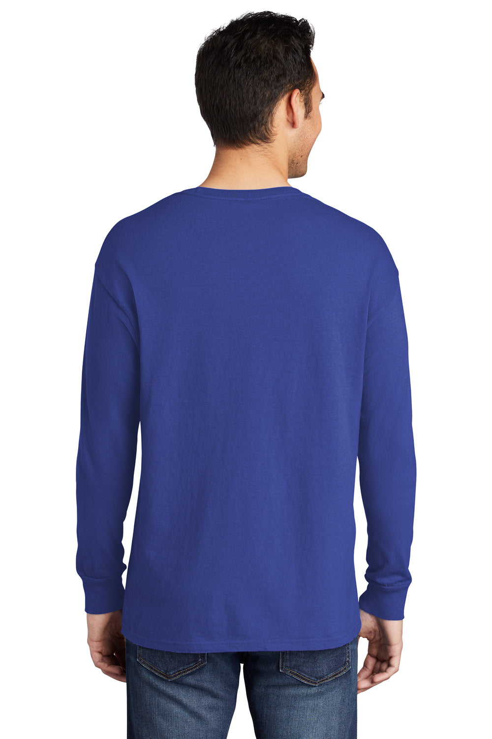 Port & Company PC099LS Mens Beach Wash Long Sleeve Crewneck T-Shirt Iris Blue Model Back