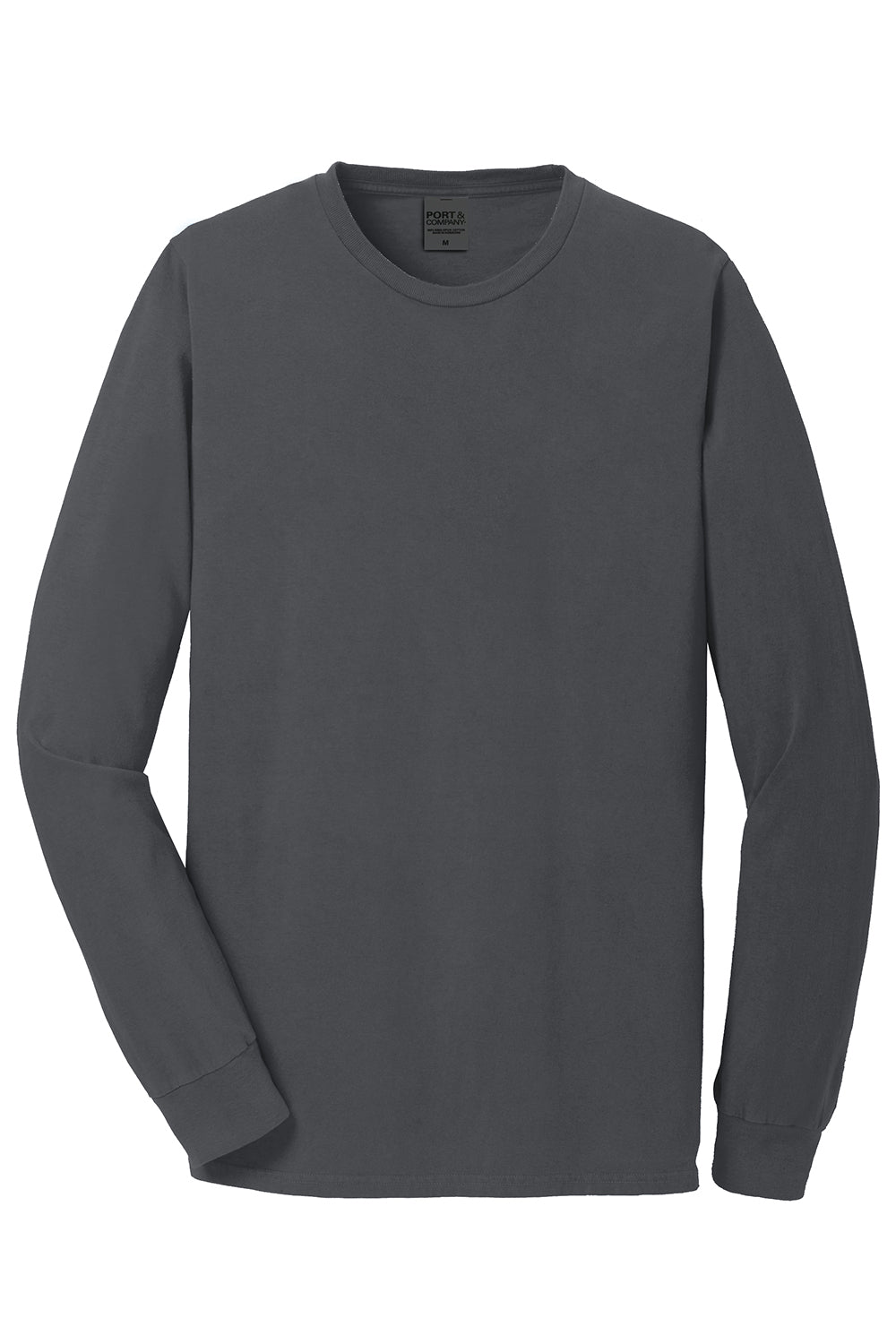 Port & Company PC099LS Mens Beach Wash Long Sleeve Crewneck T-Shirt Coal Grey Flat Front