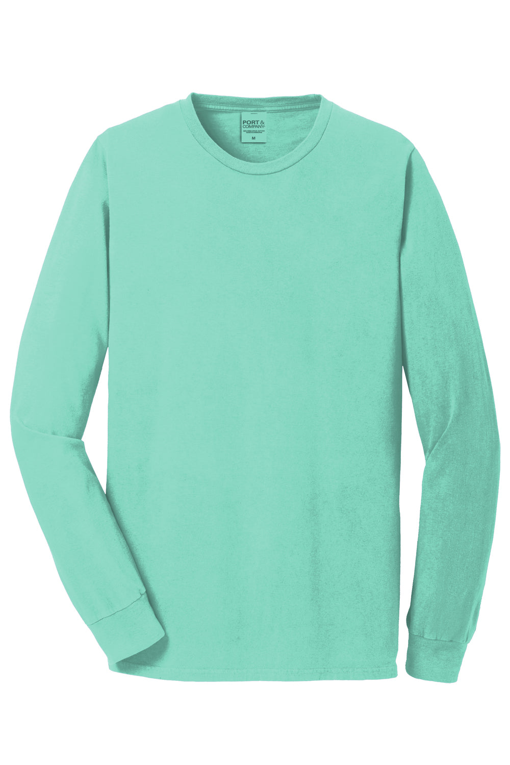 Port & Company PC099LS Mens Beach Wash Long Sleeve Crewneck T-Shirt Cool Mint Green Flat Front