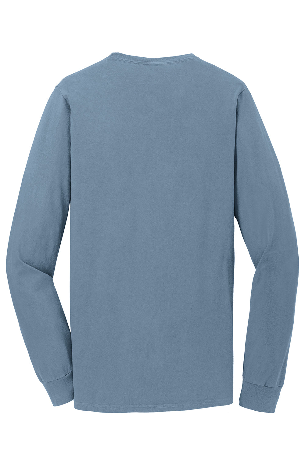 Port & Company PC099LS Mens Beach Wash Long Sleeve Crewneck T-Shirt Denim Blue Flat Back