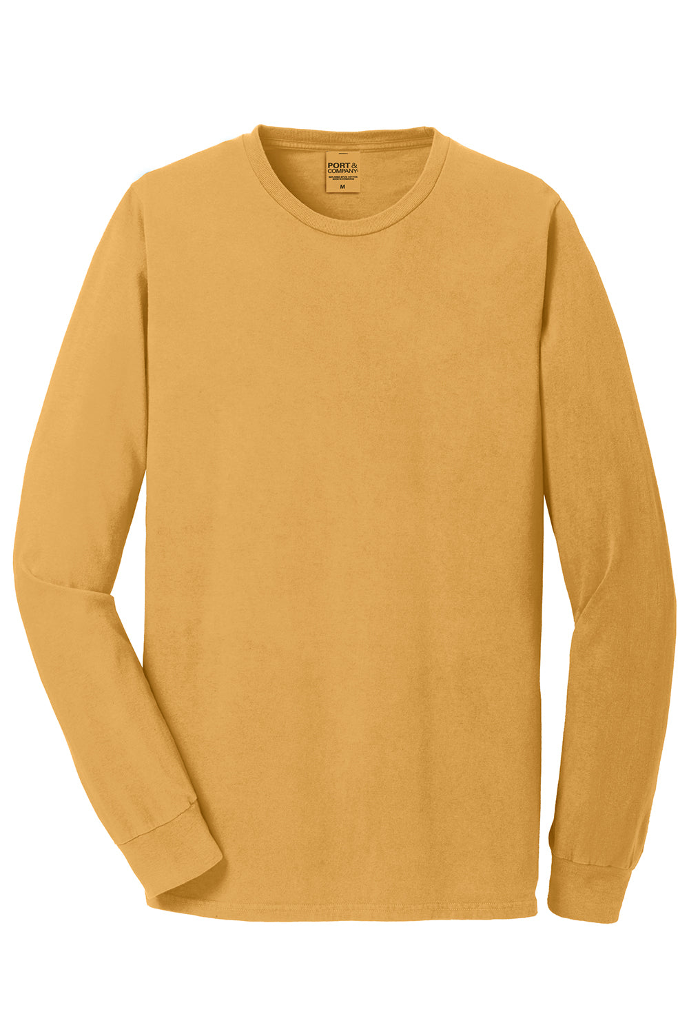 Port & Company PC099LS Mens Beach Wash Long Sleeve Crewneck T-Shirt Dijon Yellow Flat Front