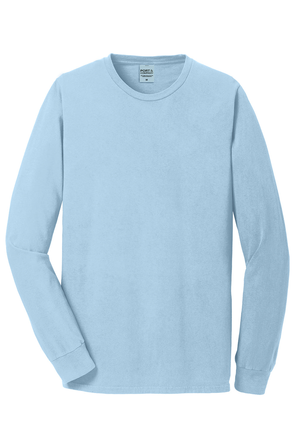 Port & Company PC099LS Mens Beach Wash Long Sleeve Crewneck T-Shirt Glacier Blue Flat Front