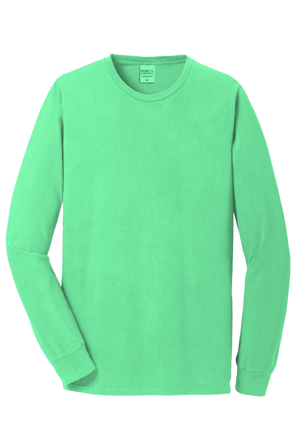 Port & Company PC099LS Mens Beach Wash Long Sleeve Crewneck T-Shirt Jadeite Green Flat Front