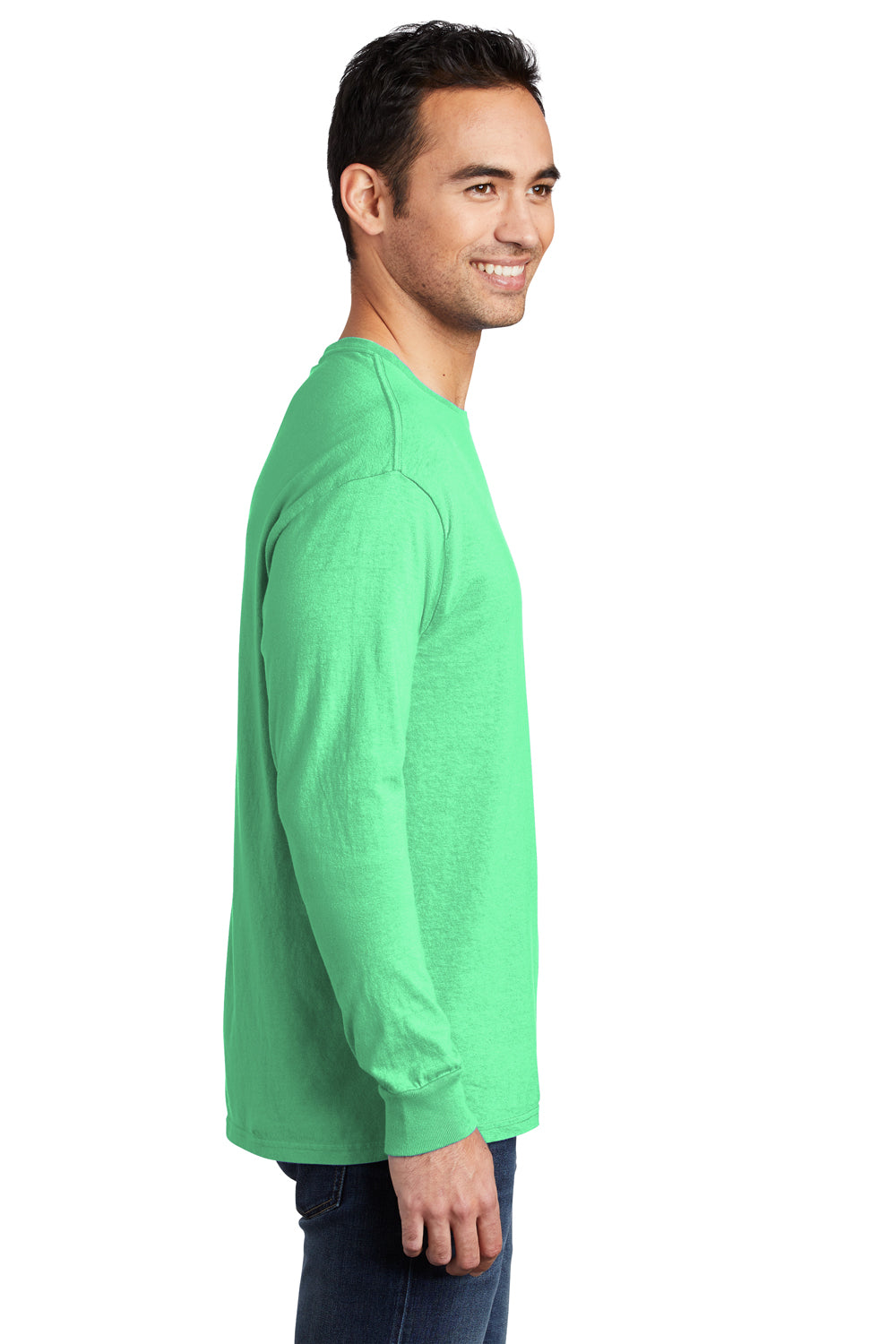 Port & Company PC099LS Mens Beach Wash Long Sleeve Crewneck T-Shirt Jadeite Green Model Side