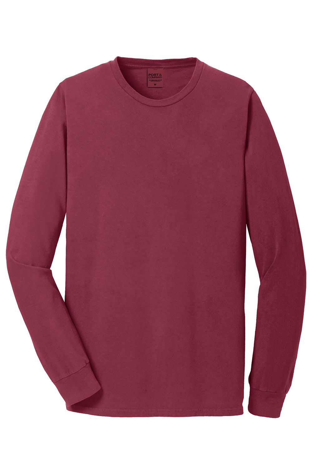 Port & Company PC099LS Mens Beach Wash Long Sleeve Crewneck T-Shirt Merlot Red Flat Front