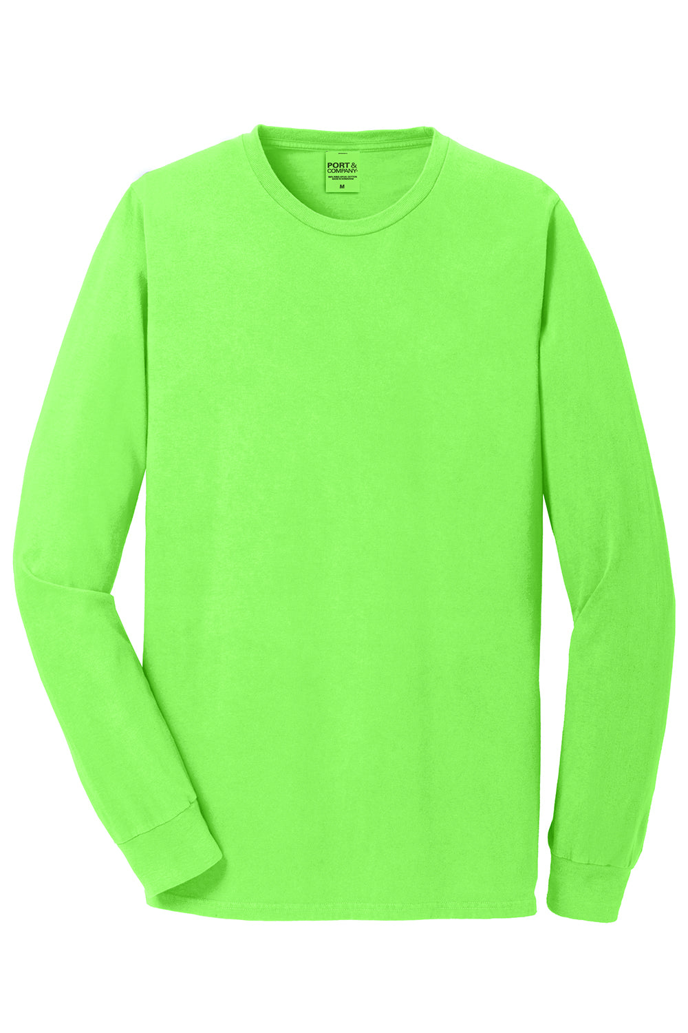 Port & Company PC099LS Mens Beach Wash Long Sleeve Crewneck T-Shirt Neon Green Flat Front