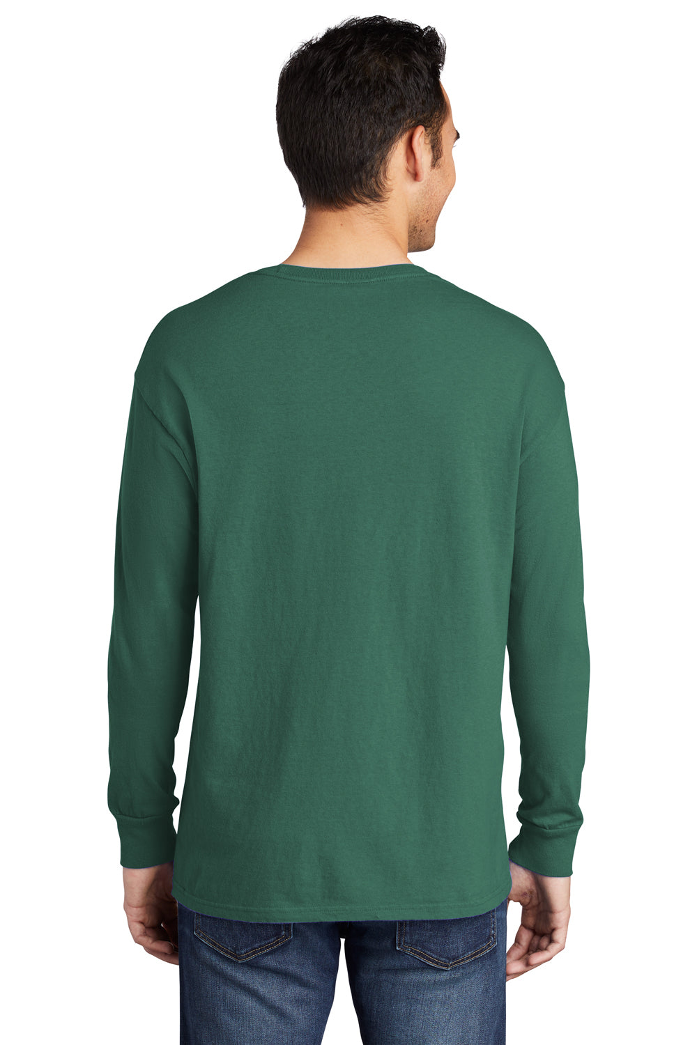 Port & Company PC099LS Mens Beach Wash Long Sleeve Crewneck T-Shirt Nordic Green Model Back