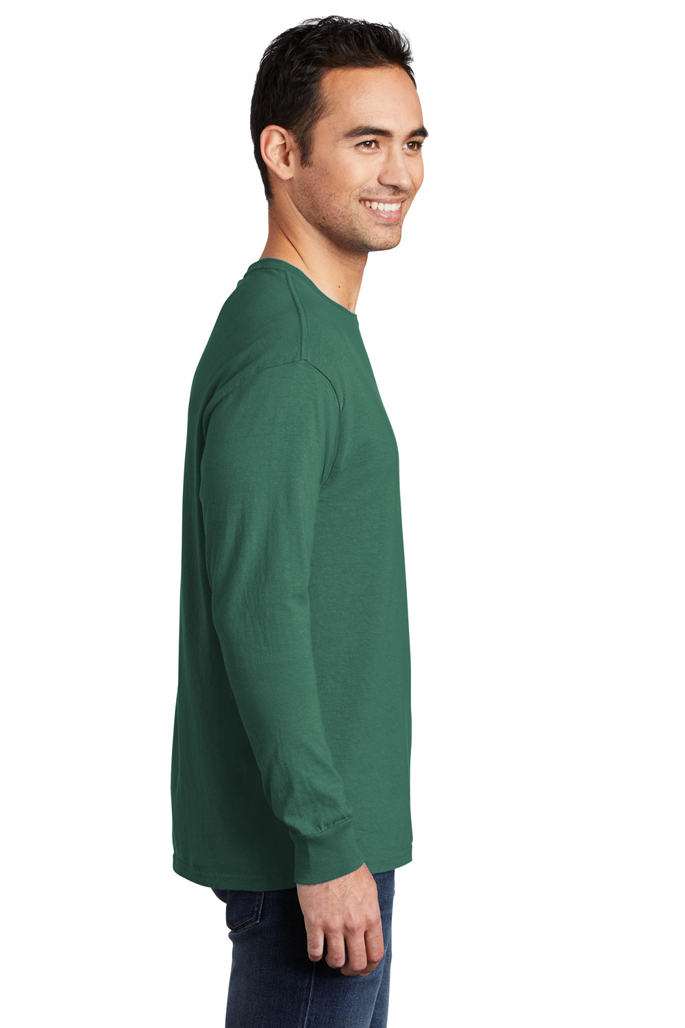 Port & Company PC099LS Mens Beach Wash Long Sleeve Crewneck T-Shirt Nordic Green Model Side