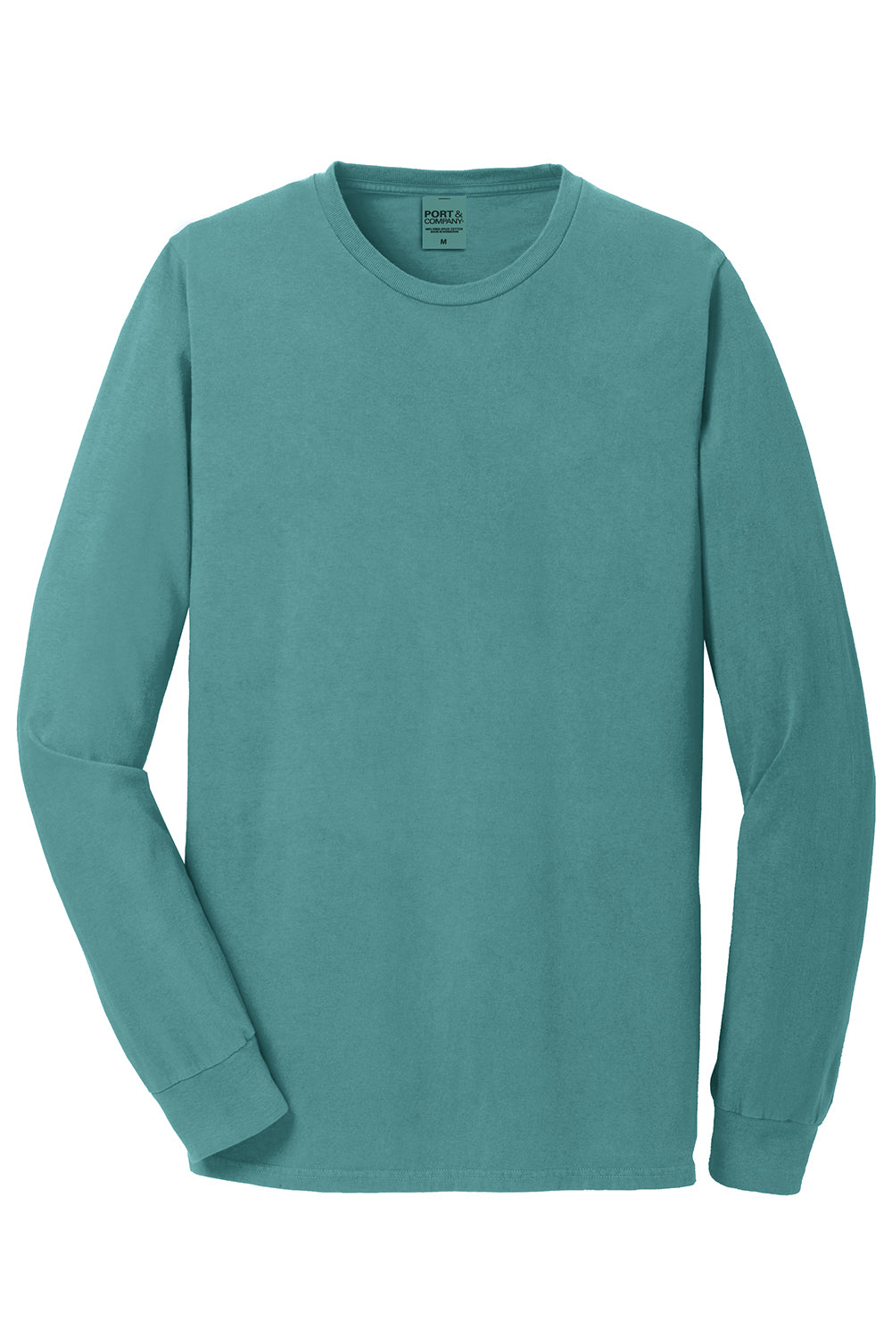 Port & Company PC099LS Mens Beach Wash Long Sleeve Crewneck T-Shirt Peacock Green Flat Front