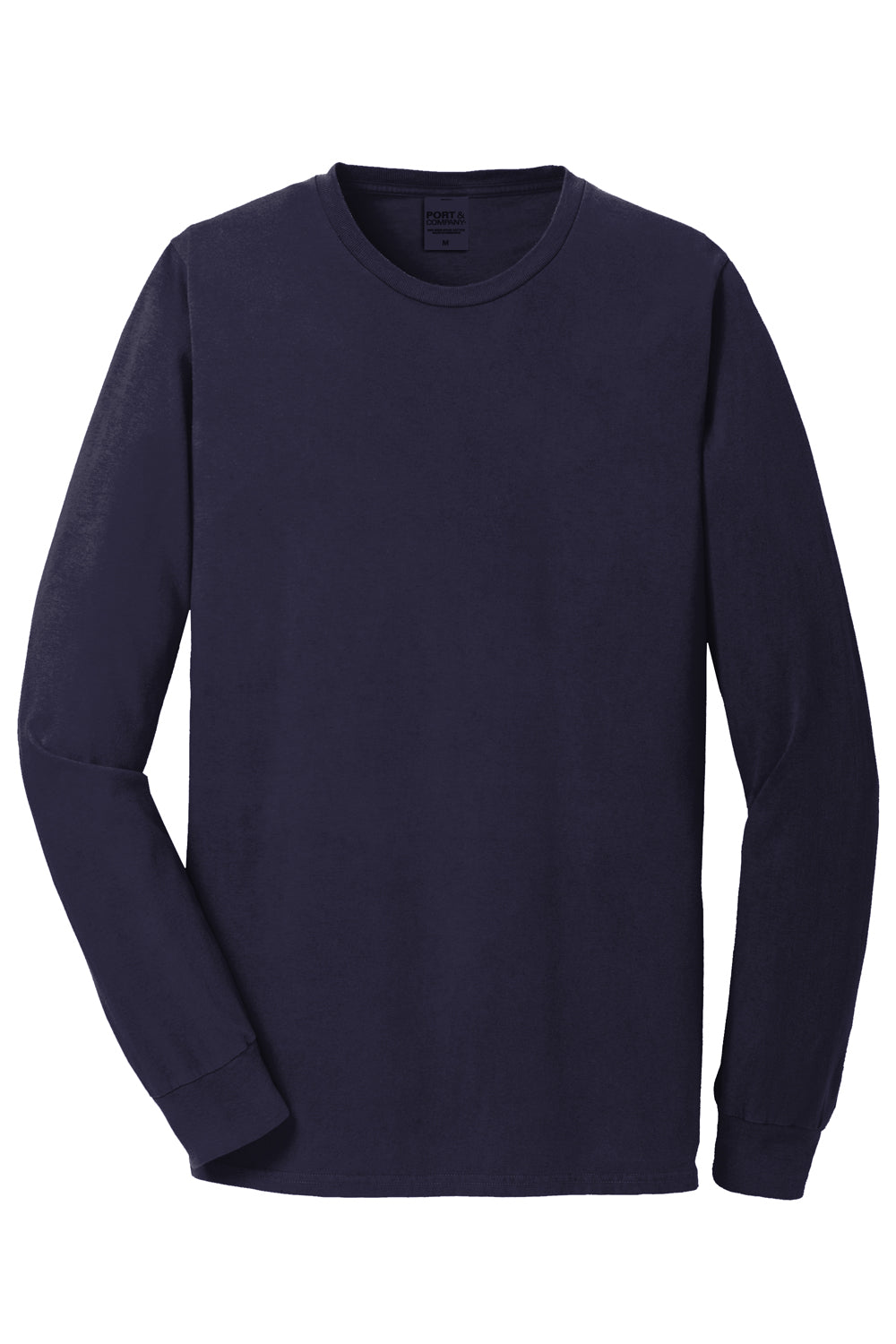 Port & Company PC099LS Mens Beach Wash Long Sleeve Crewneck T-Shirt True Navy Blue Flat Front