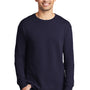 Port & Company Mens Beach Wash Long Sleeve Crewneck T-Shirt - True Navy Blue