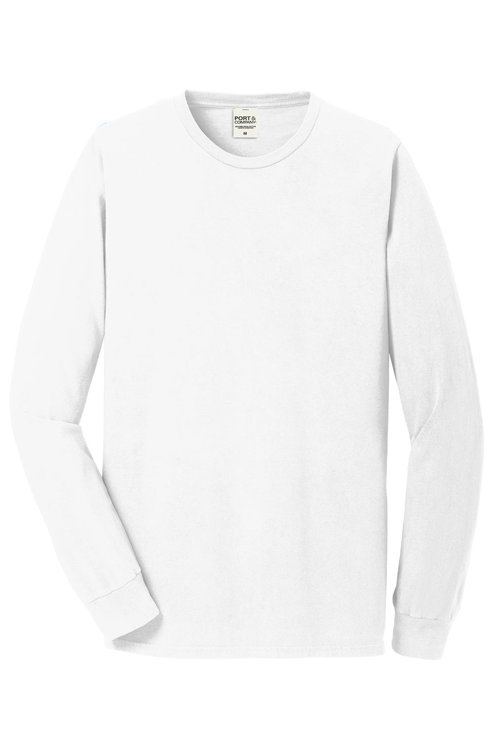 Port & Company PC099LS Mens Beach Wash Long Sleeve Crewneck T-Shirt White Flat Front