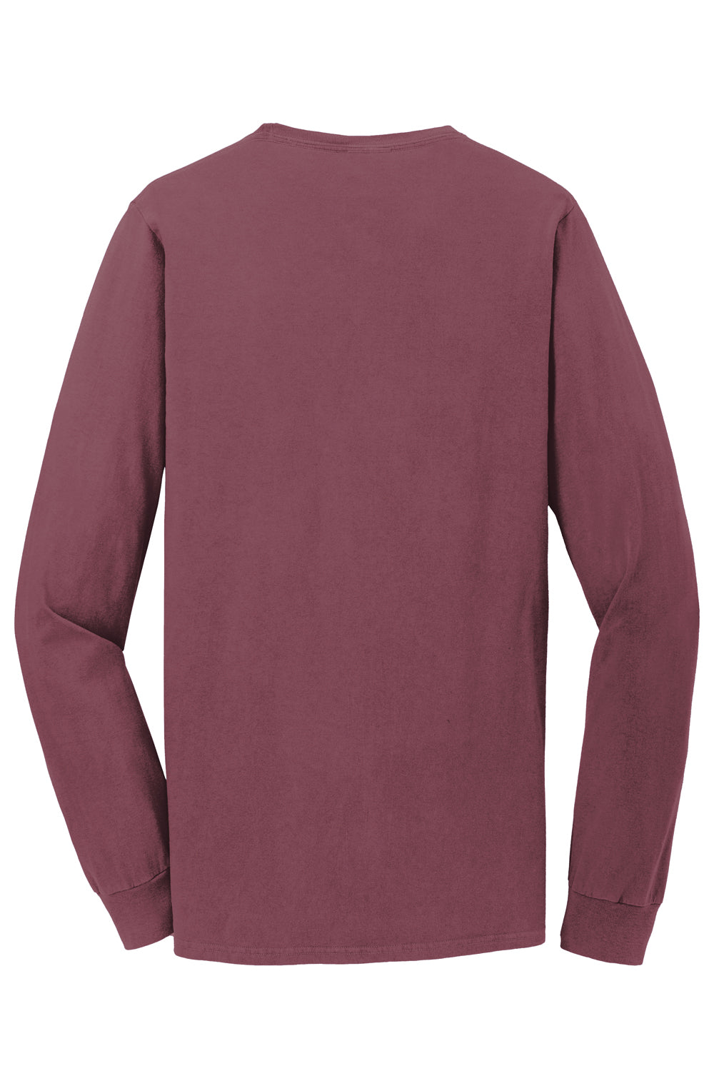 Port & Company PC099LS Mens Beach Wash Long Sleeve Crewneck T-Shirt Wineberry Flat Back