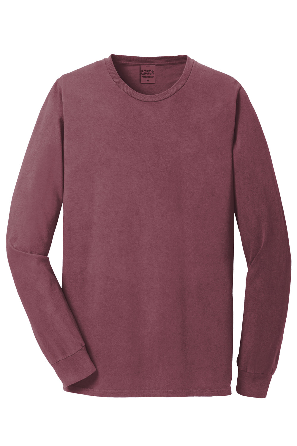 Port & Company PC099LS Mens Beach Wash Long Sleeve Crewneck T-Shirt Wineberry Flat Front