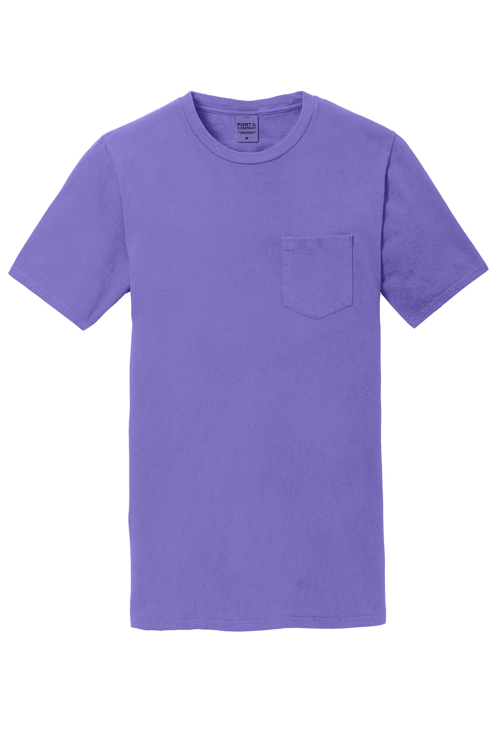 Port & Company PC099P Mens Beach Wash Short Sleeve Crewneck T-Shirt w/ Pocket Amethyst Purple Flat Front