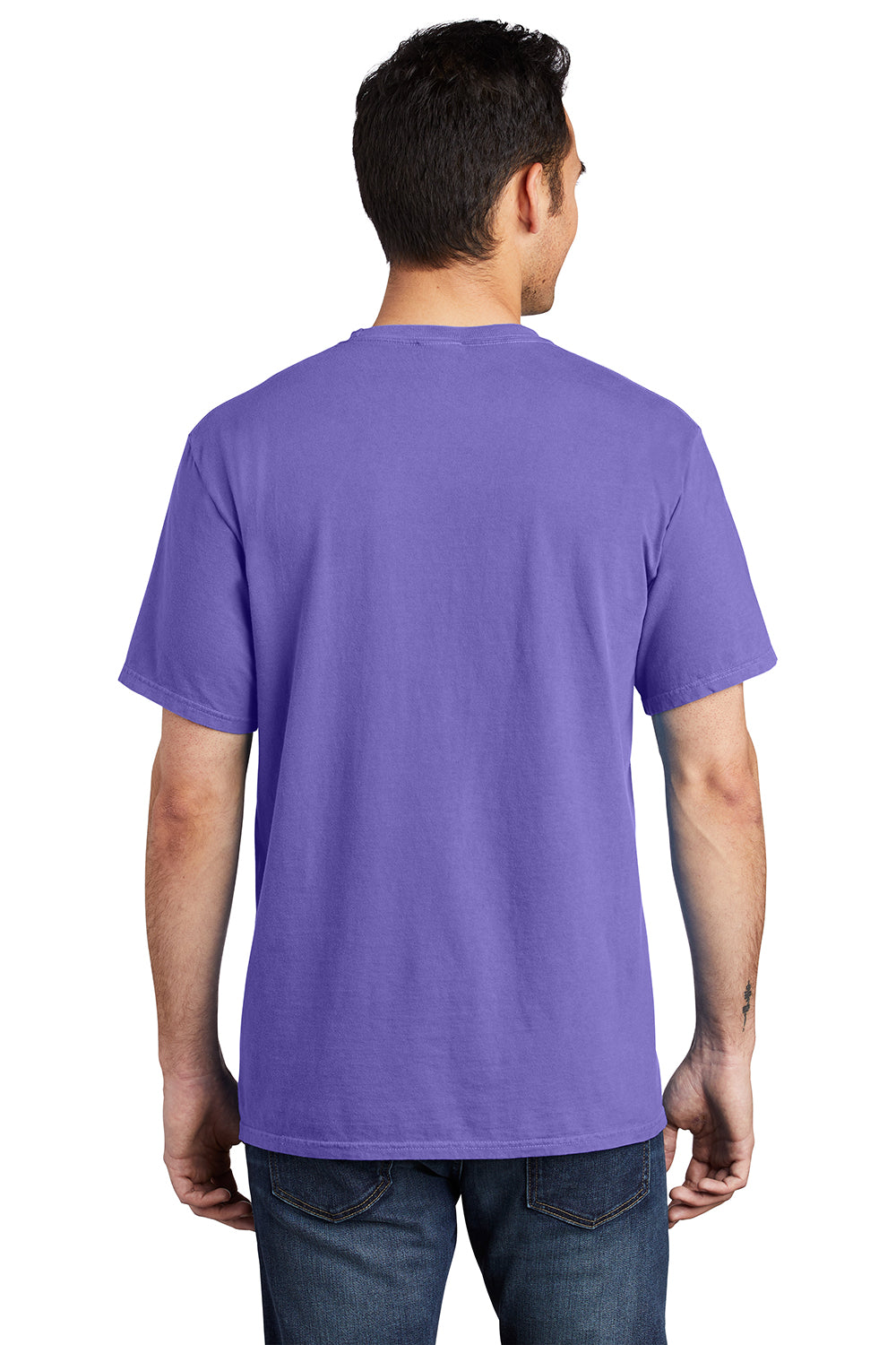 Port & Company PC099P Mens Beach Wash Short Sleeve Crewneck T-Shirt w/ Pocket Amethyst Purple Model Back