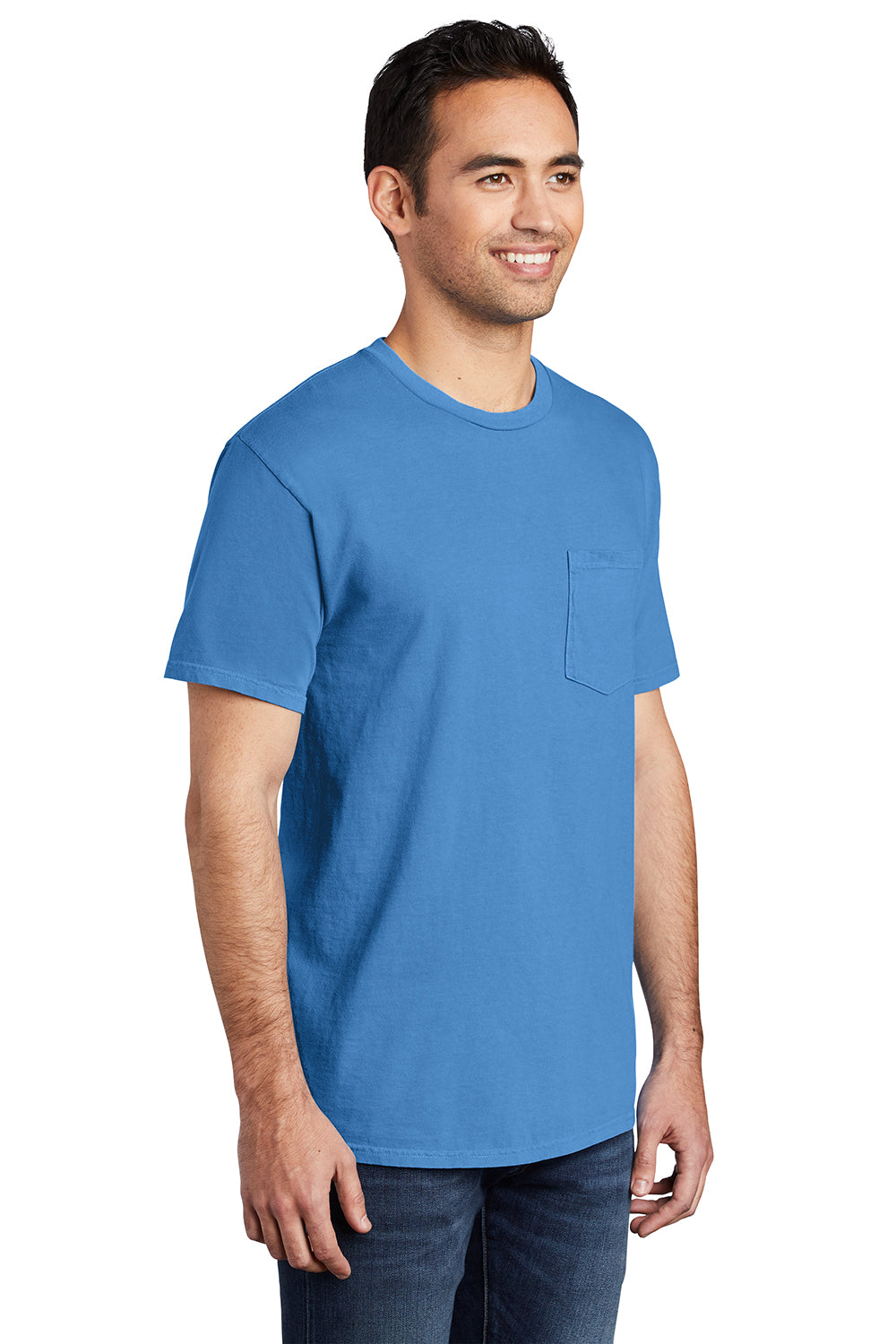 Port & Company PC099P Mens Beach Wash Short Sleeve Crewneck T-Shirt w/ Pocket Blue Moon Model 3q