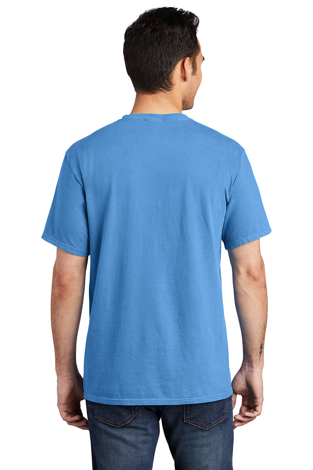 Port & Company PC099P Mens Beach Wash Short Sleeve Crewneck T-Shirt w/ Pocket Blue Moon Model Back