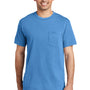 Port & Company Mens Beach Wash Short Sleeve Crewneck T-Shirt w/ Pocket - Blue Moon