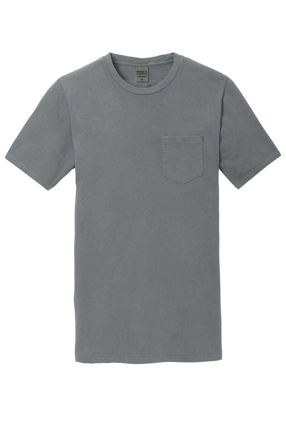 Port & Company PC099P Mens Beach Wash Short Sleeve Crewneck T-Shirt w/ Pocket Coal Grey Flat Front