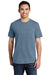 Port & Company PC099P Mens Beach Wash Short Sleeve Crewneck T-Shirt w/ Pocket Denim Blue Model Front