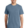 Port & Company Mens Beach Wash Short Sleeve Crewneck T-Shirt w/ Pocket - Denim Blue