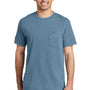 Port & Company Mens Beach Wash Short Sleeve Crewneck T-Shirt w/ Pocket - Mist Blue