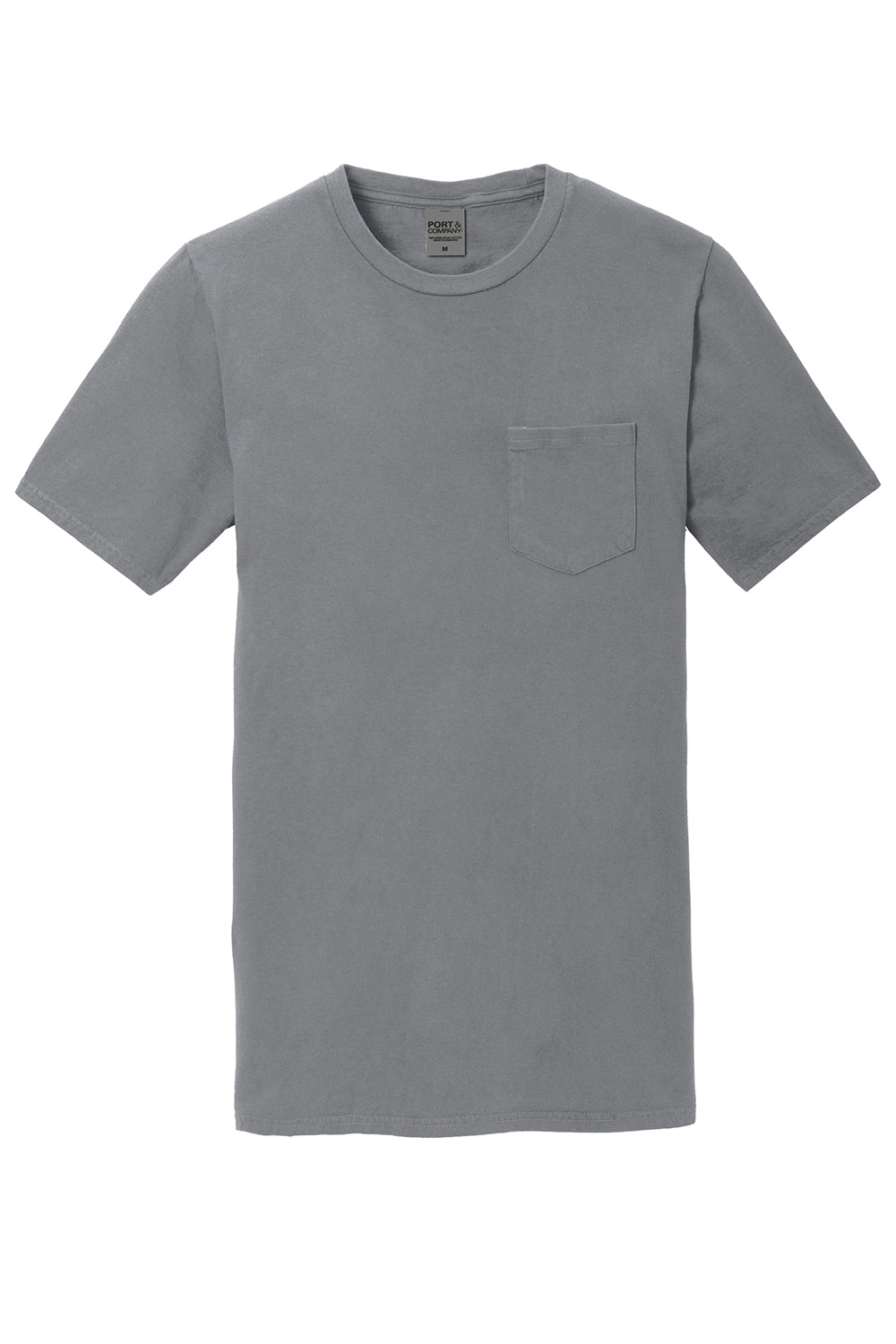 Port & Company PC099P Mens Beach Wash Short Sleeve Crewneck T-Shirt w/ Pocket Pewter Grey Flat Front