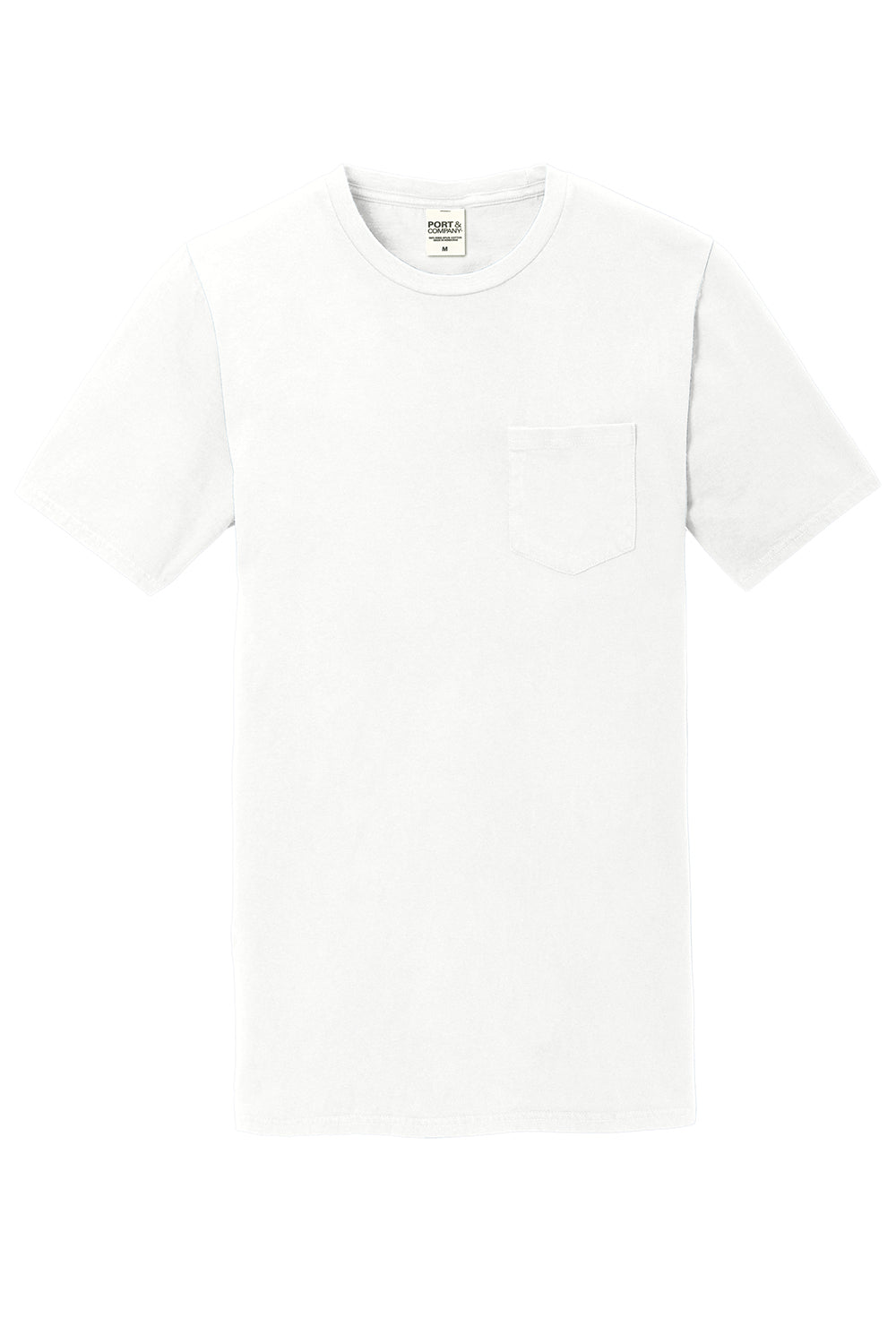 Port & Company PC099P Mens Beach Wash Short Sleeve Crewneck T-Shirt w/ Pocket White Flat Front