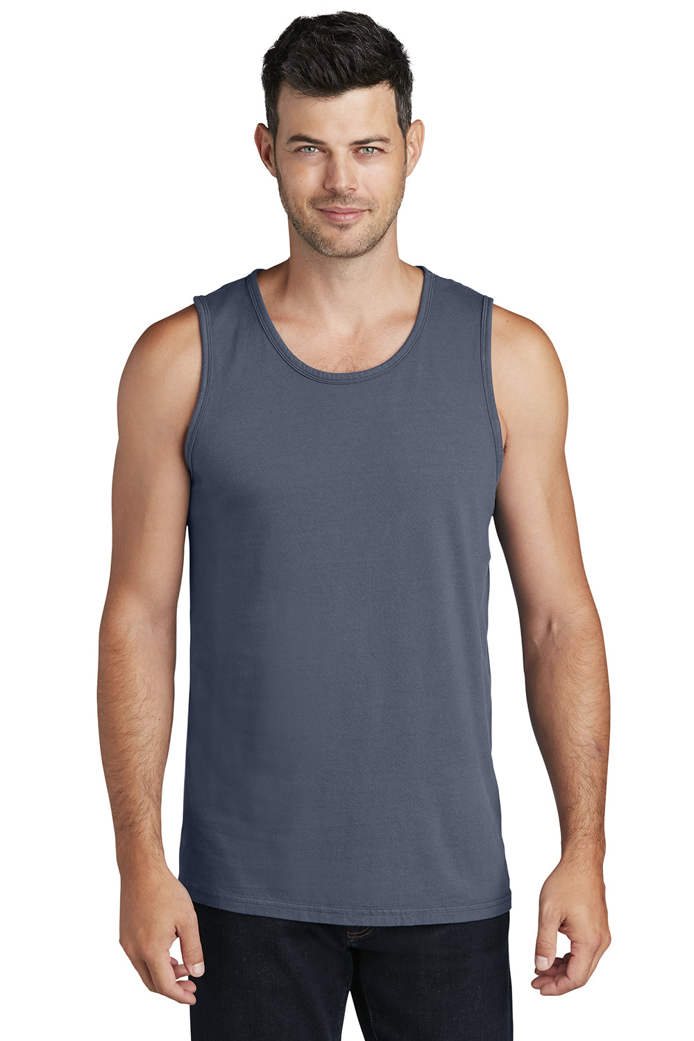 Port & Company PC099TT Mens Beach Wash Tank Top Denim Blue Model Front