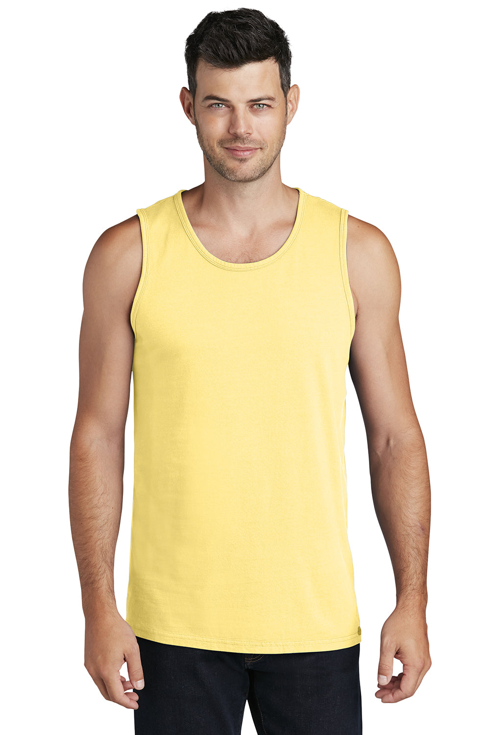 Port & Company PC099TT Mens Beach Wash Tank Top Popcorn Yellow Model Front