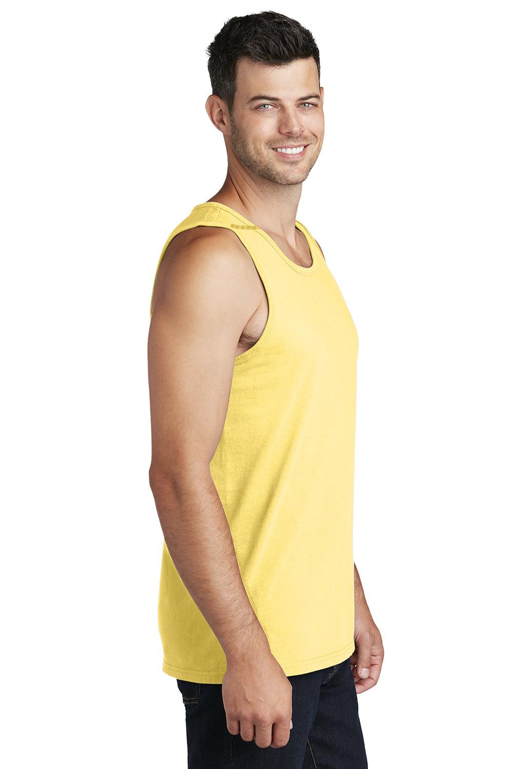 Port & Company PC099TT Mens Beach Wash Tank Top Popcorn Yellow Model Side