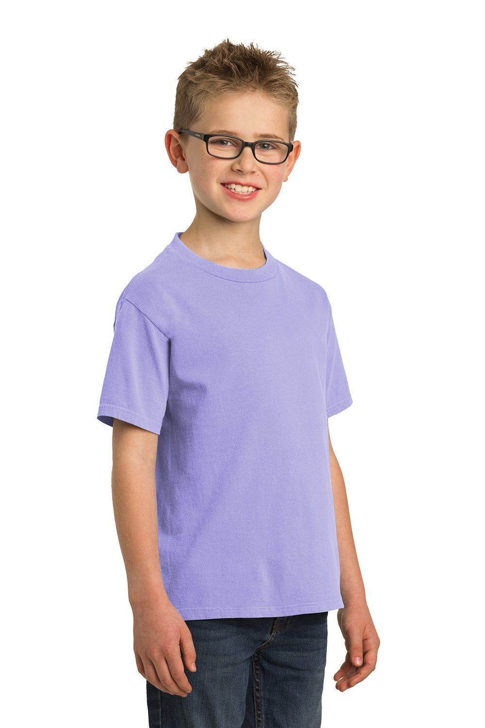 Port & Company PC099Y Youth Beach Wash Short Sleeve Crewneck T-Shirt Amethyst Purple Model 3q