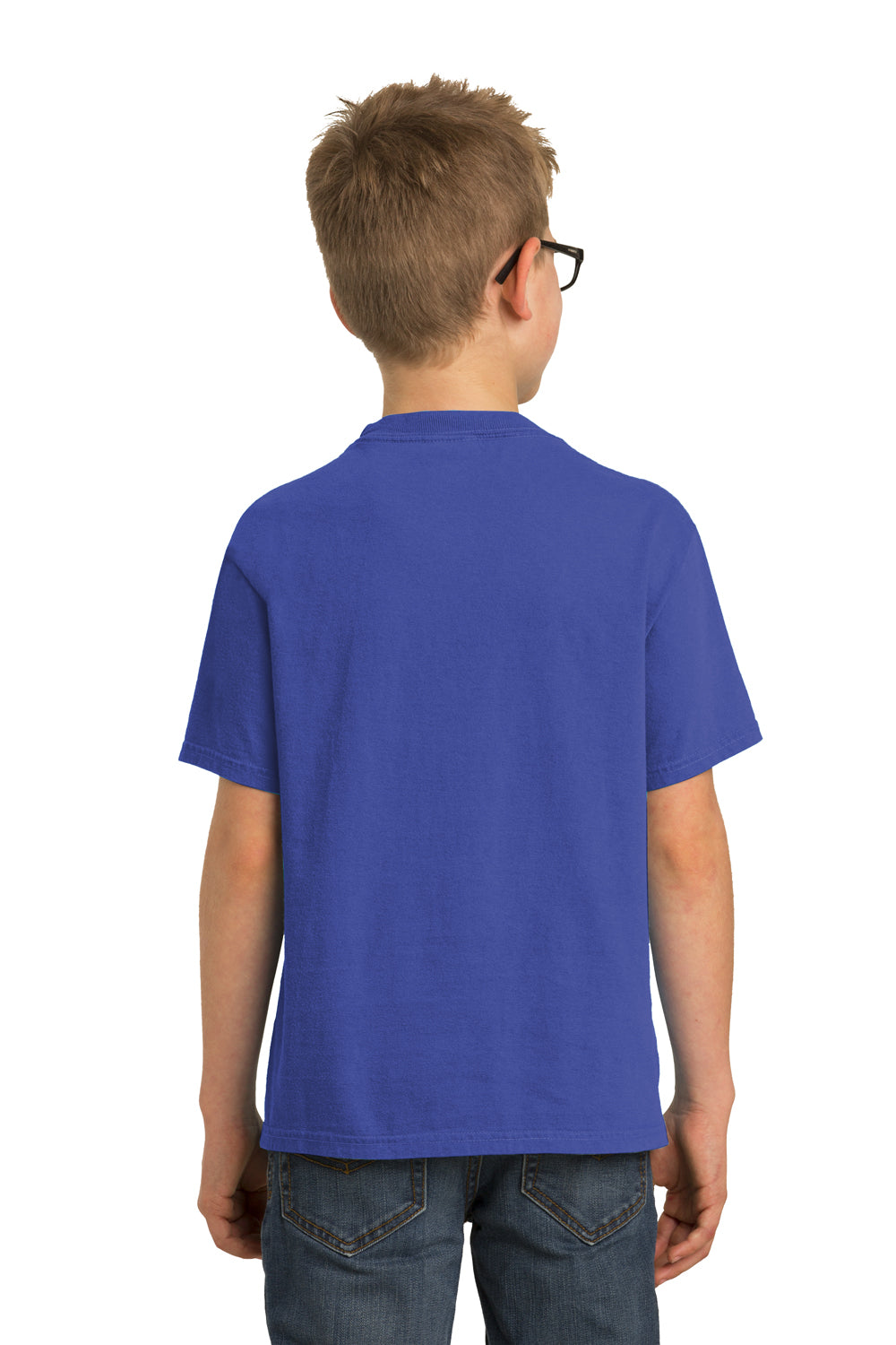 Port & Company PC099Y Youth Beach Wash Short Sleeve Crewneck T-Shirt Iris Blue Model Back