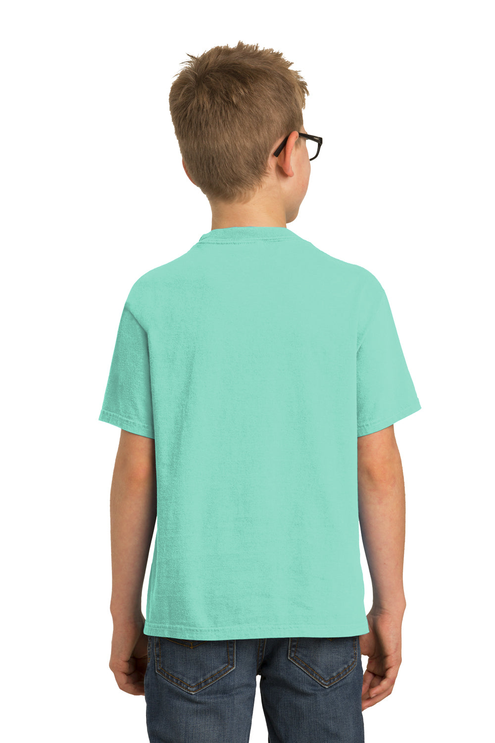 Port & Company PC099Y Youth Beach Wash Short Sleeve Crewneck T-Shirt Cool Mint Green Model Back