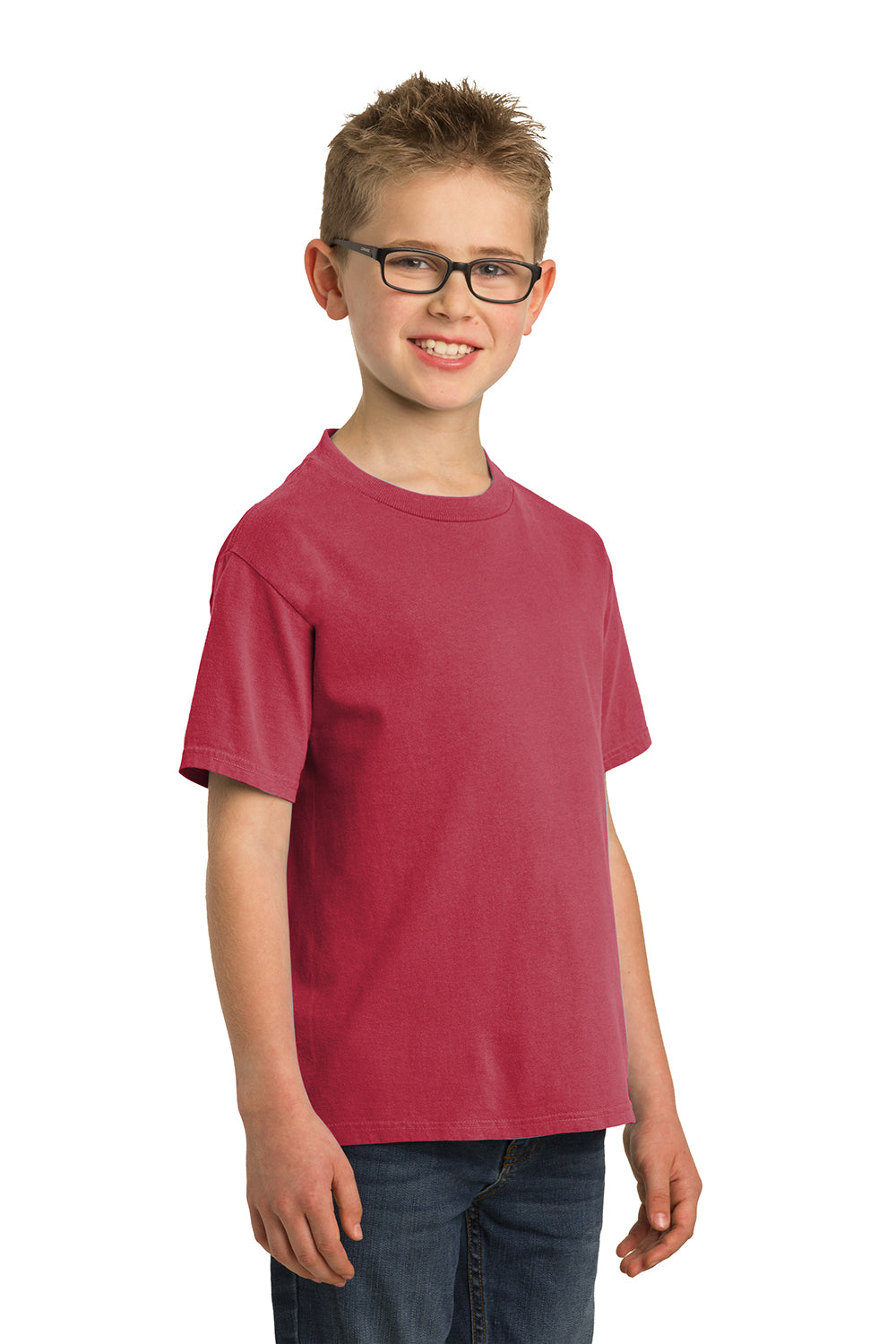 Port & Company PC099Y Youth Beach Wash Short Sleeve Crewneck T-Shirt Merlot Red Model 3q