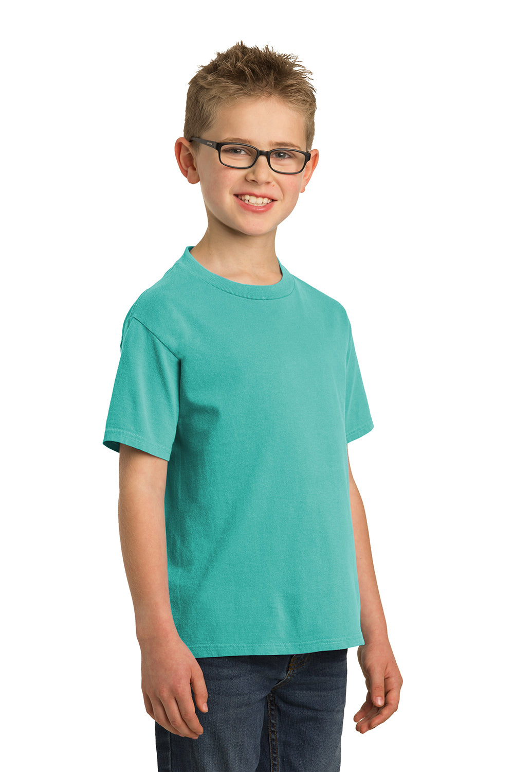 Port & Company PC099Y Youth Beach Wash Short Sleeve Crewneck T-Shirt Peacock Green Model 3q