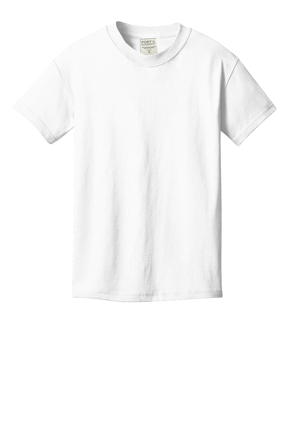 Port & Company PC099Y Youth Beach Wash Short Sleeve Crewneck T-Shirt White Flat Front