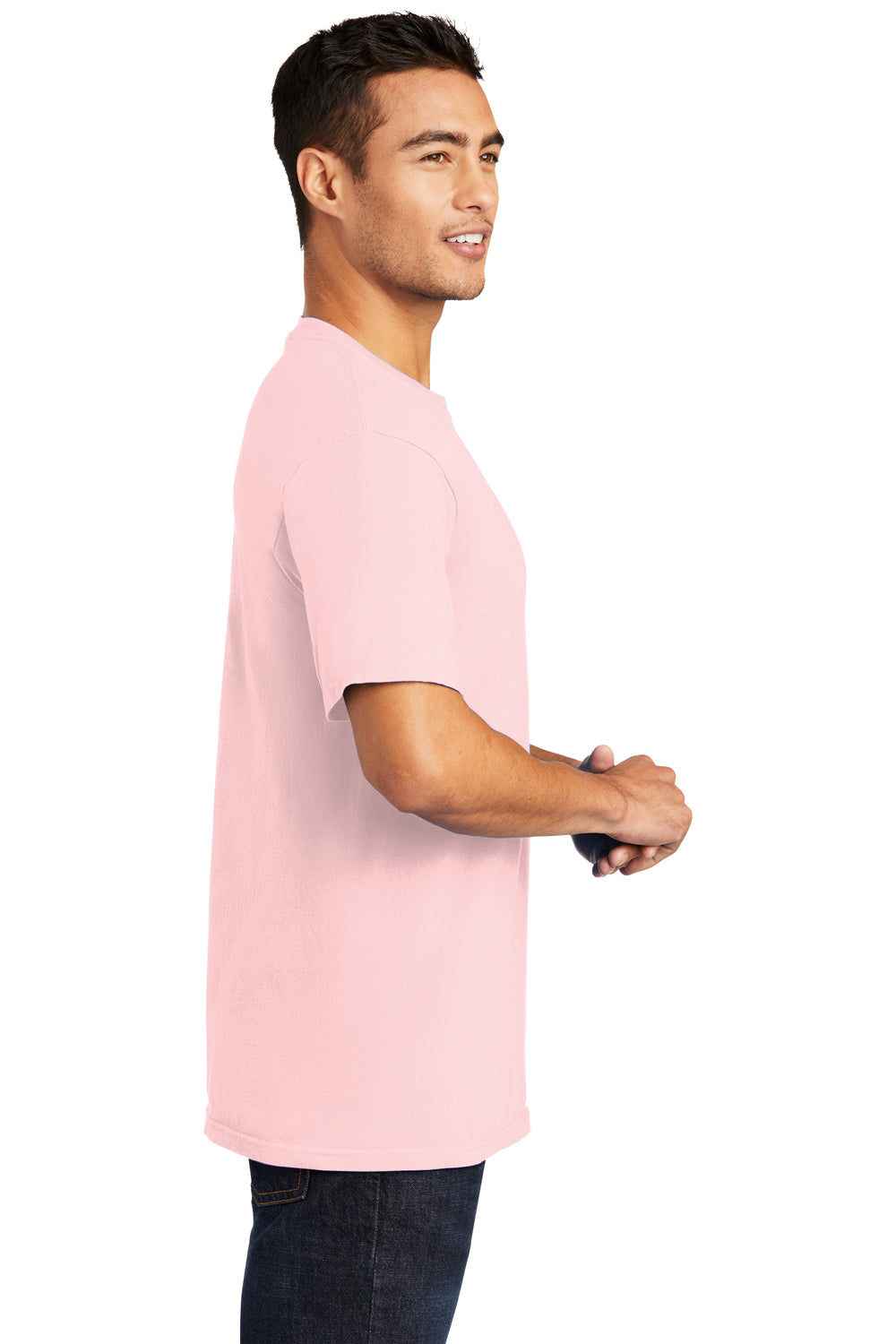 Port & Company PC099 Mens Beach Wash Short Sleeve Crewneck T-Shirt Cherry Blossom Pink Model Side