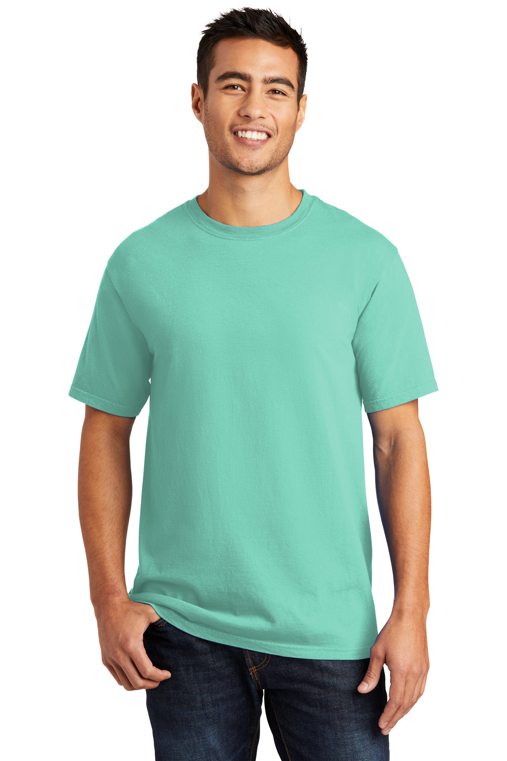 Port & Company PC099 Mens Beach Wash Short Sleeve Crewneck T-Shirt Cool Mint Green Model Front