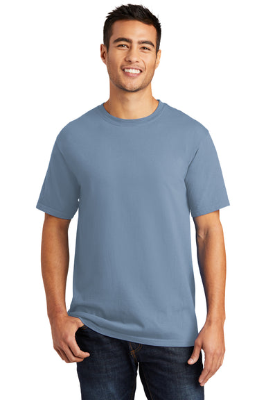 Port & Company PC099 Mens Beach Wash Short Sleeve Crewneck T-Shirt Faded Denim Blue Model Front