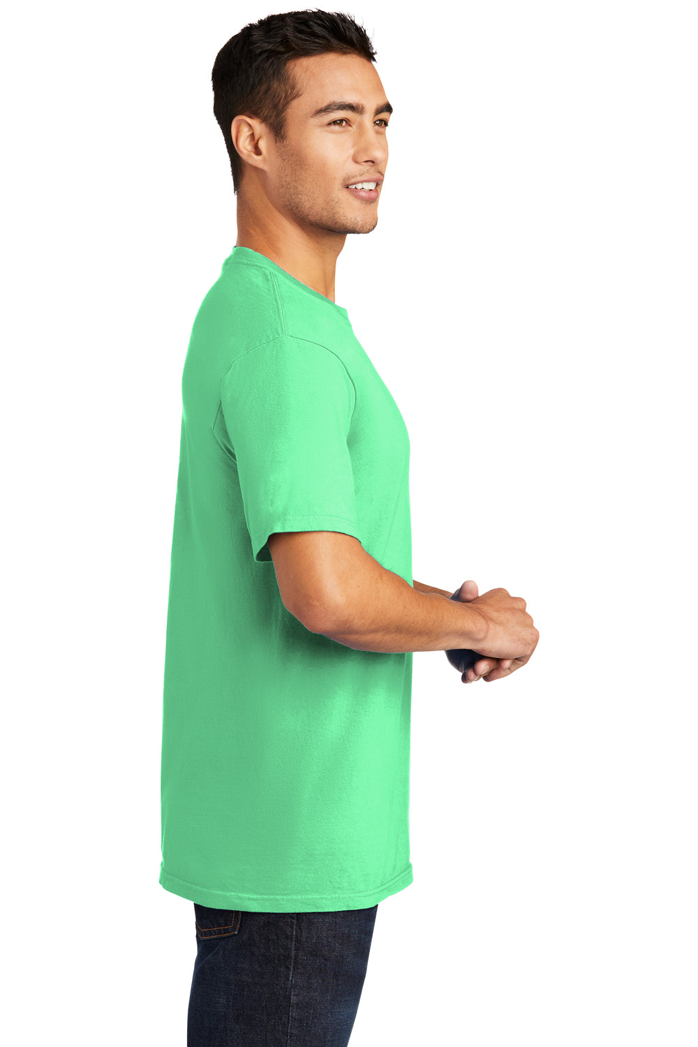 Port & Company PC099 Mens Beach Wash Short Sleeve Crewneck T-Shirt Jadeite Green Model Side