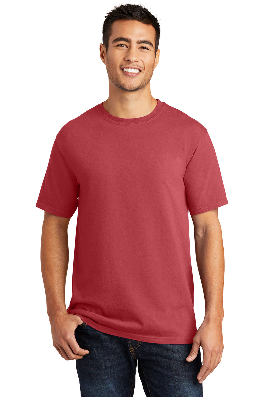 Port & Company PC099 Mens Beach Wash Short Sleeve Crewneck T-Shirt Merlot Red Model Front