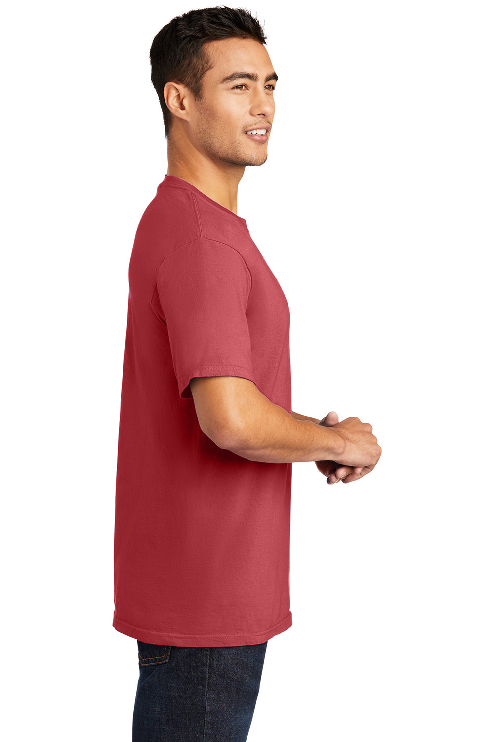 Port & Company PC099 Mens Beach Wash Short Sleeve Crewneck T-Shirt Merlot Red Model Side