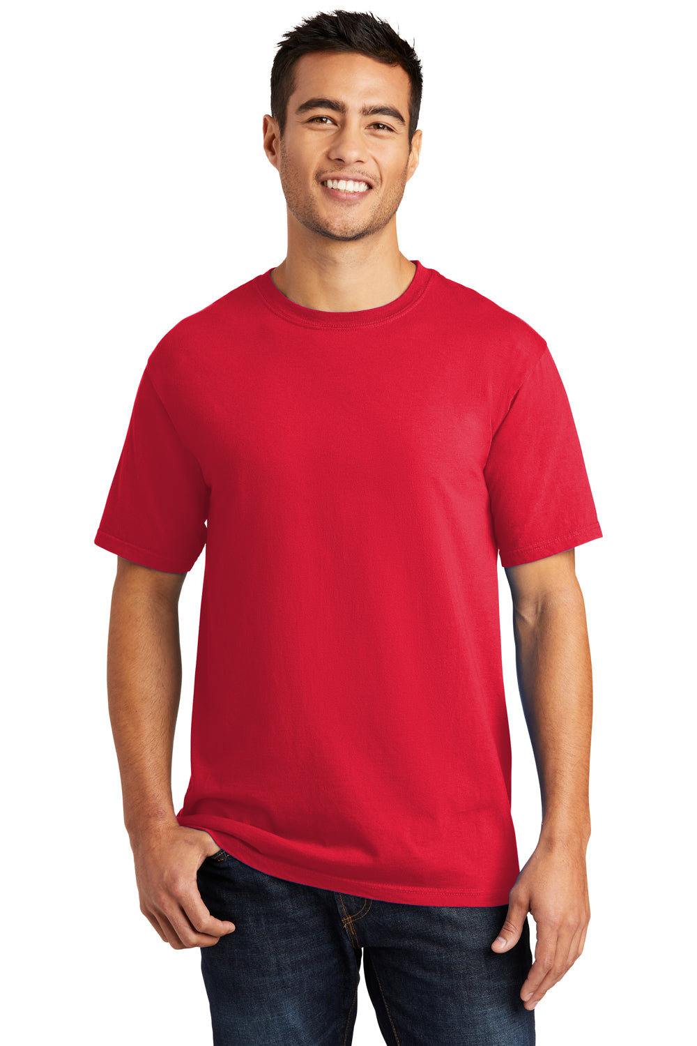 Port & Company PC099 Mens Beach Wash Short Sleeve Crewneck T-Shirt Red Model Front